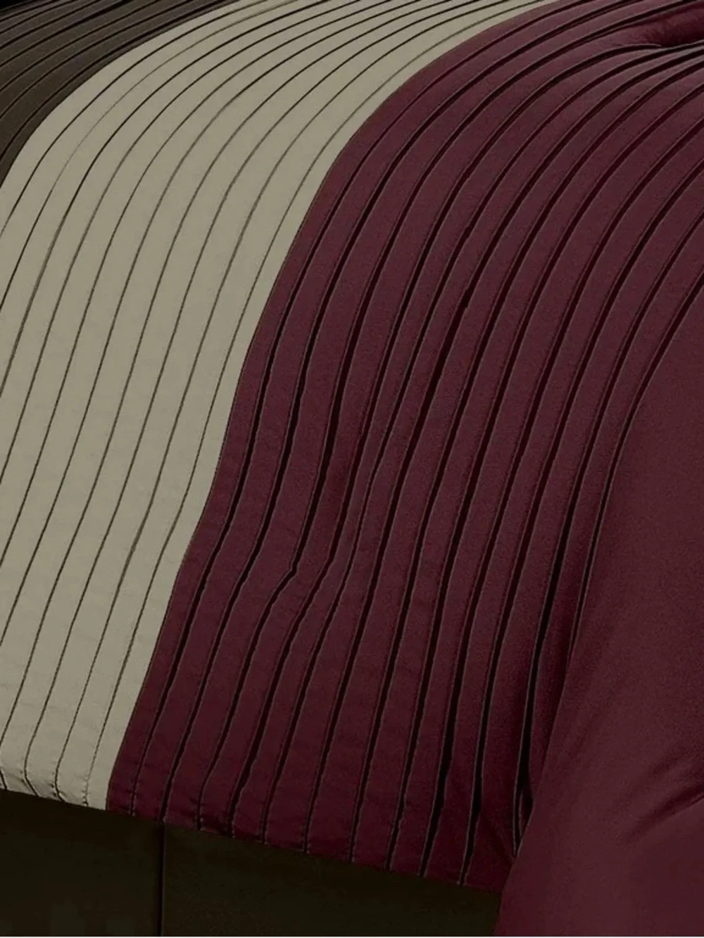 Elegant Burgundy and Taupe Striped Comforter Set - Home Bedding
